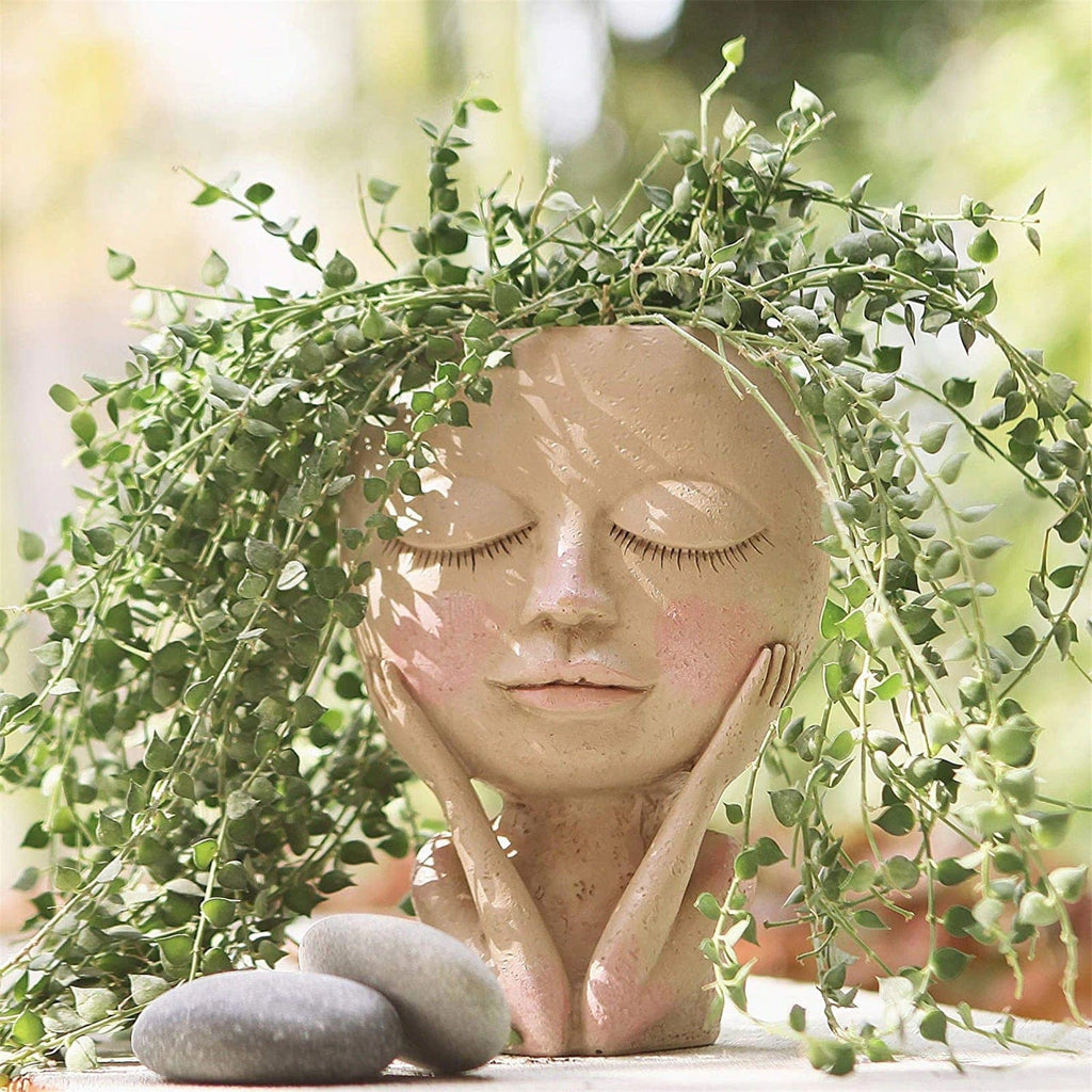 Face Design Resin Plant Pot with Drainage Hole