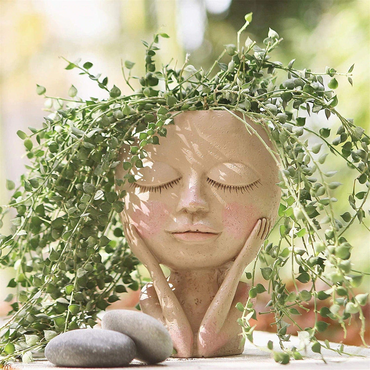 Face Design Resin Plant Pot with Drainage Hole