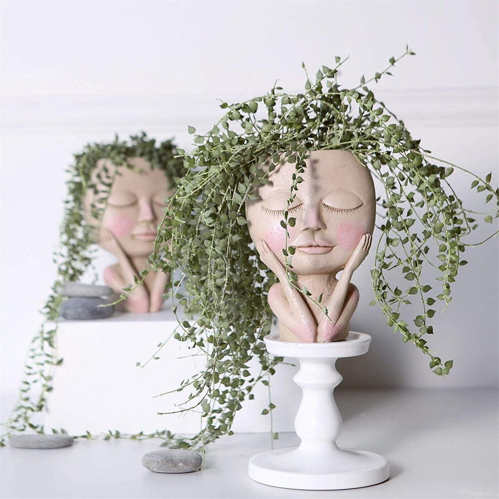 Face Design Resin Plant Pot with Drainage Hole