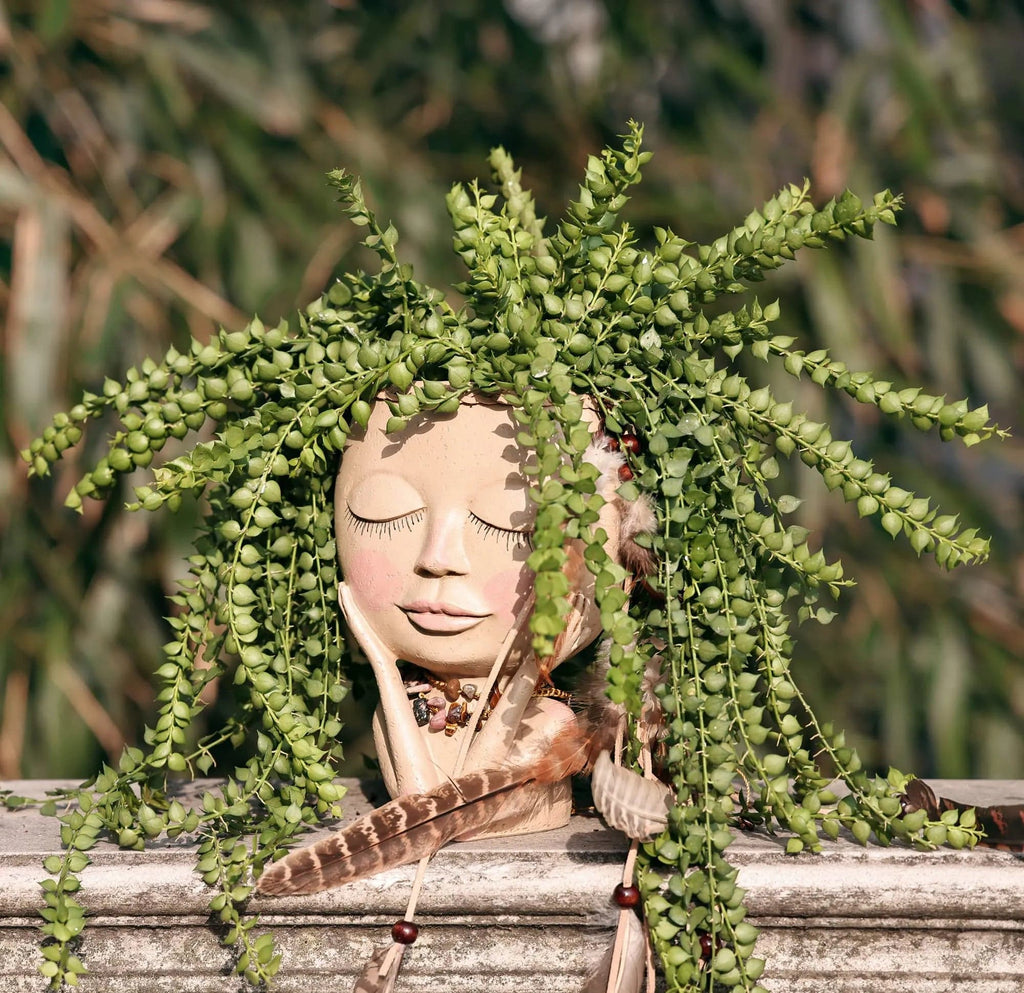 Face Design Resin Plant Pot with Drainage Hole