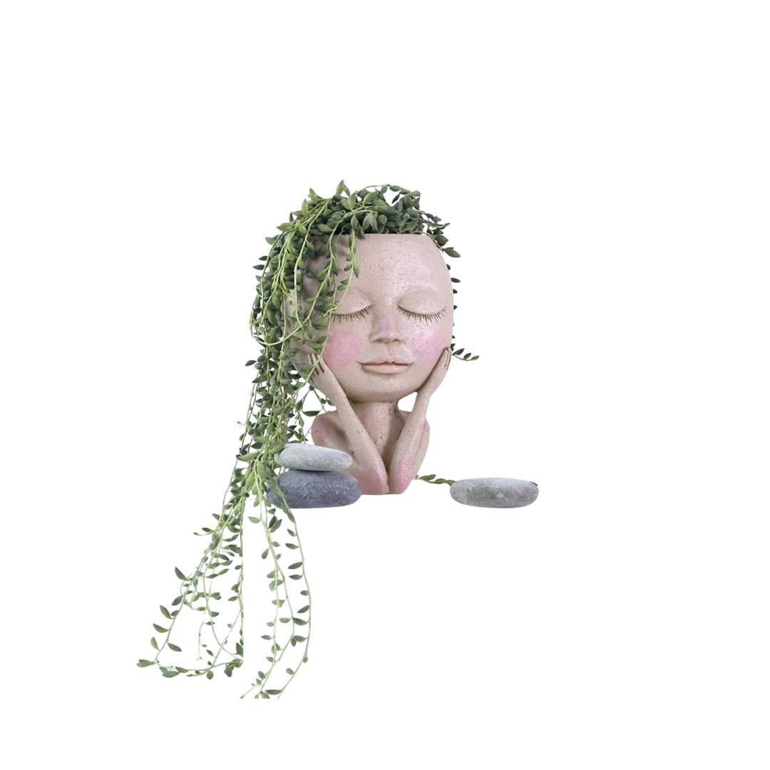Face Design Resin Plant Pot with Drainage Hole