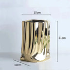 Metallic Finish Pleated Ceramic Vase