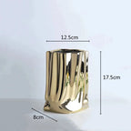 Metallic Finish Pleated Ceramic Vase
