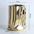Metallic Finish Pleated Ceramic Vase