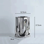 Metallic Finish Pleated Ceramic Vase
