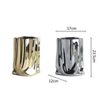 Metallic Finish Pleated Ceramic Vase