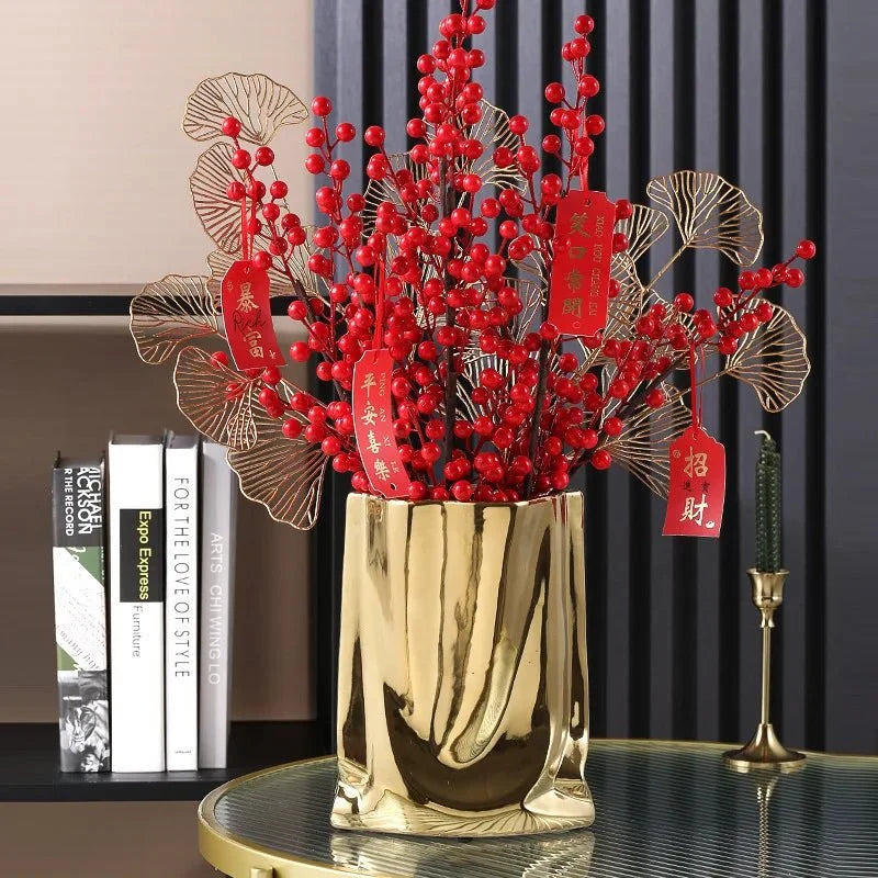 Metallic Finish Pleated Ceramic Vase