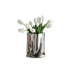 Metallic Finish Pleated Ceramic Vase