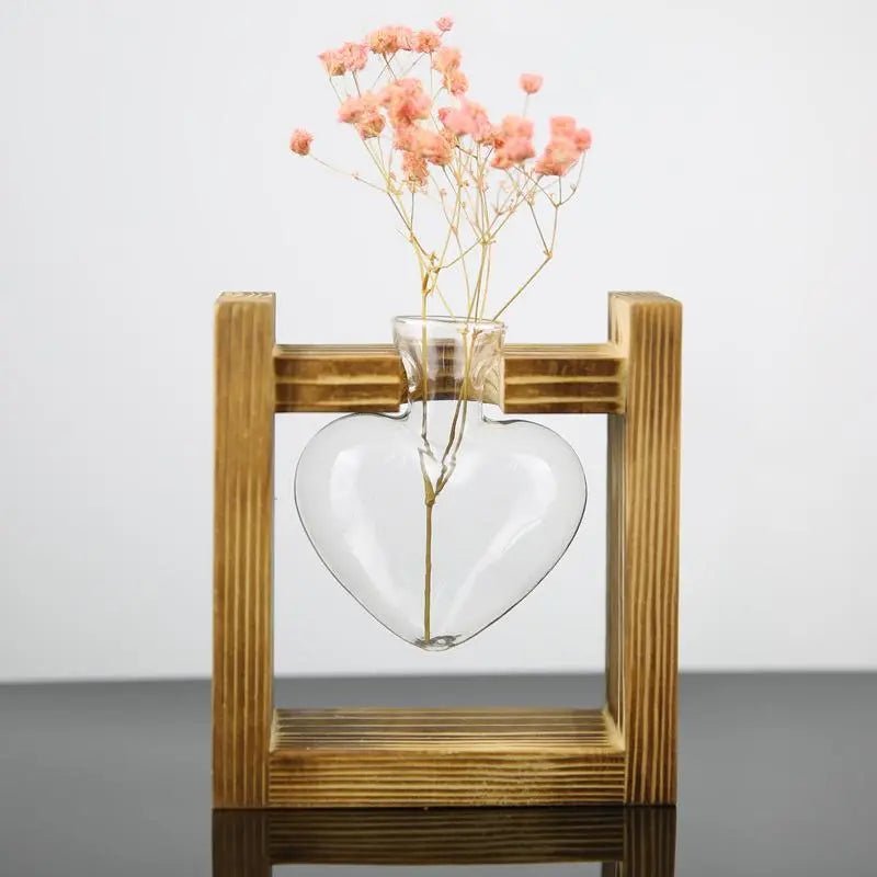 Heart-Shaped Glass Propagation Vase with Wooden Stand