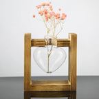 Heart-Shaped Glass Propagation Vase with Wooden Stand