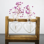 Heart-Shaped Glass Propagation Vase with Wooden Stand
