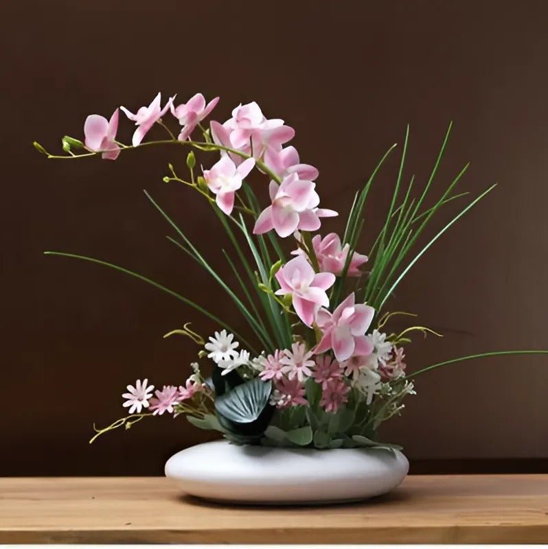 Ceramic Decorative Vase with Artificial Orchid Flowers, 30 cm