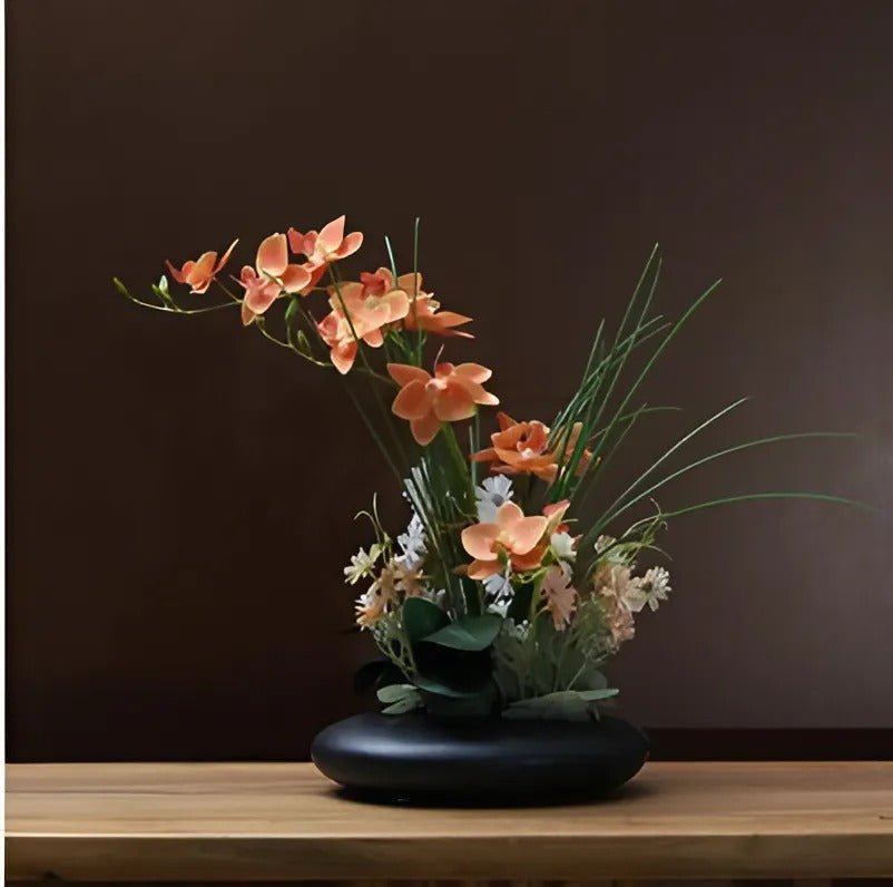 Ceramic Decorative Vase with Artificial Orchid Flowers, 30 cm