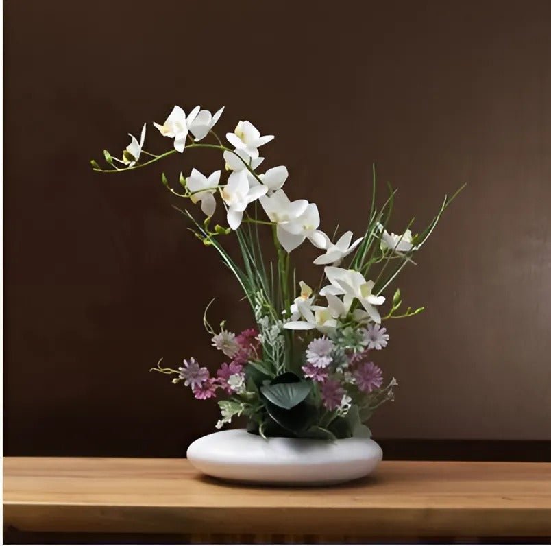 Ceramic Decorative Vase with Artificial Orchid Flowers, 30 cm