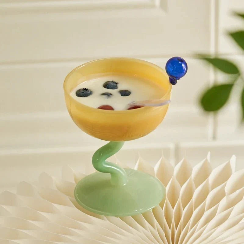 Pastel Blown Glass Stemmed Dessert Bowl