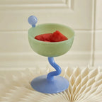 Pastel Blown Glass Stemmed Dessert Bowl