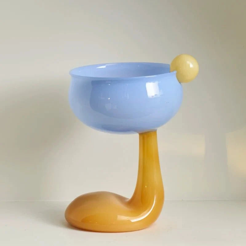 Pastel Blown Glass Stemmed Dessert Bowl