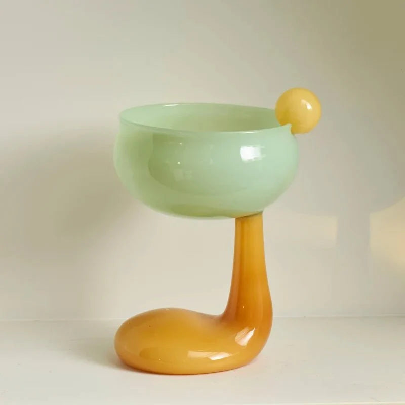 Pastel Blown Glass Stemmed Dessert Bowl