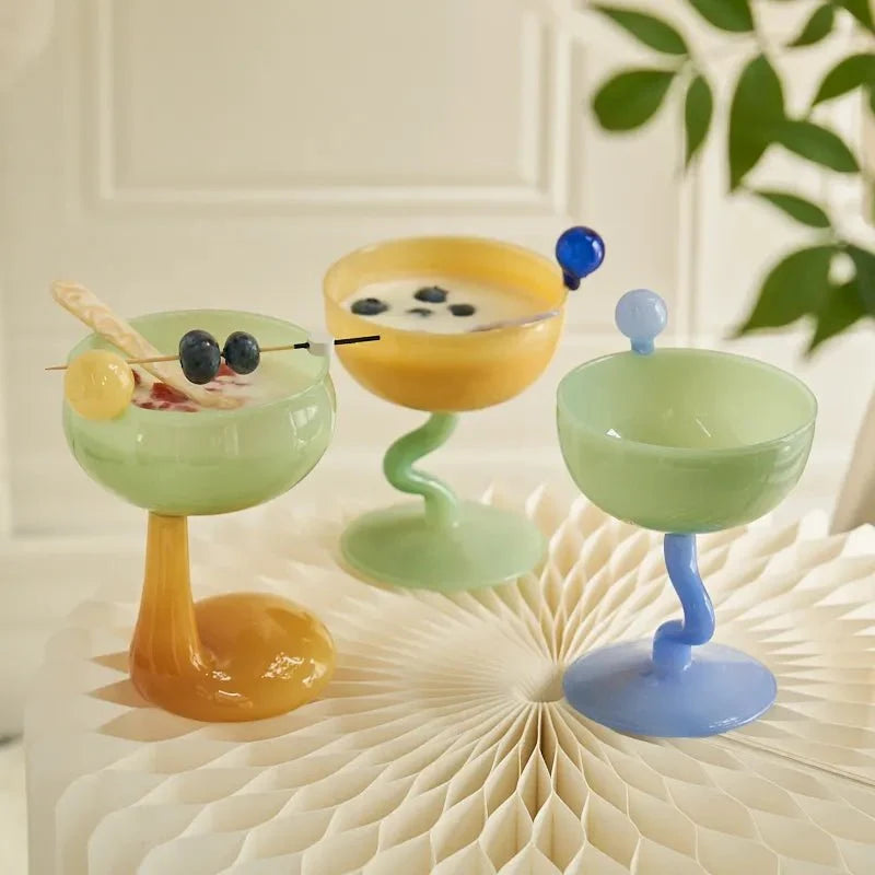 Pastel Blown Glass Stemmed Dessert Bowl