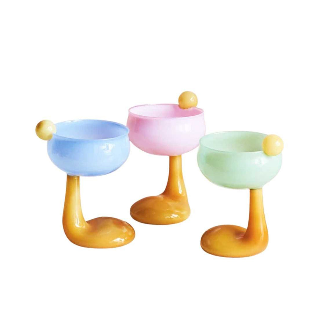 Pastel Blown Glass Stemmed Dessert Bowl