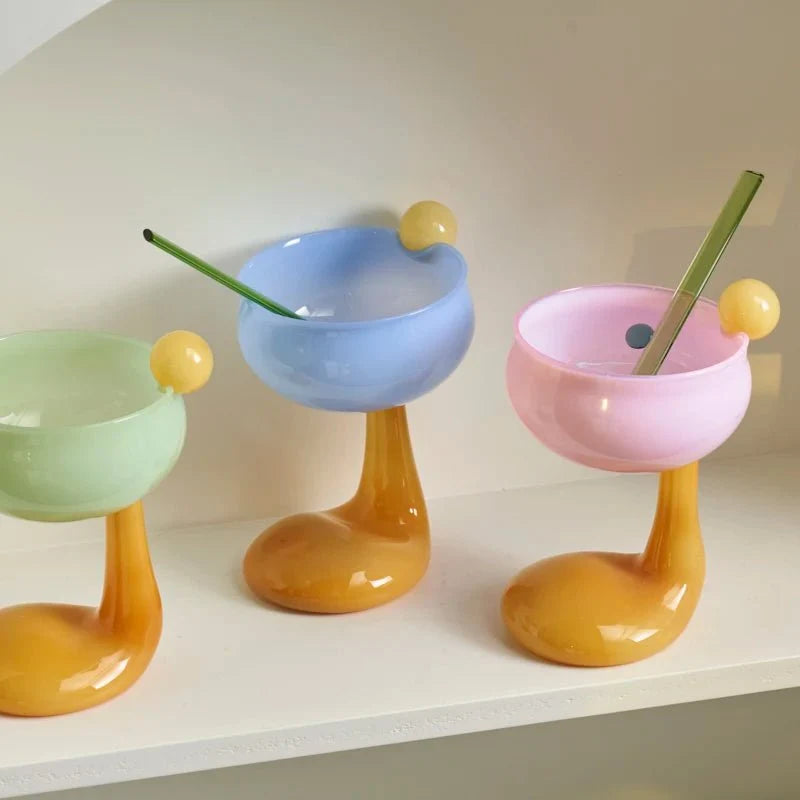 Pastel Blown Glass Stemmed Dessert Bowl