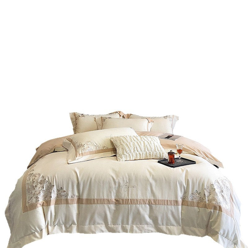 Rose Embroidered Cotton Sateen Bedding Set