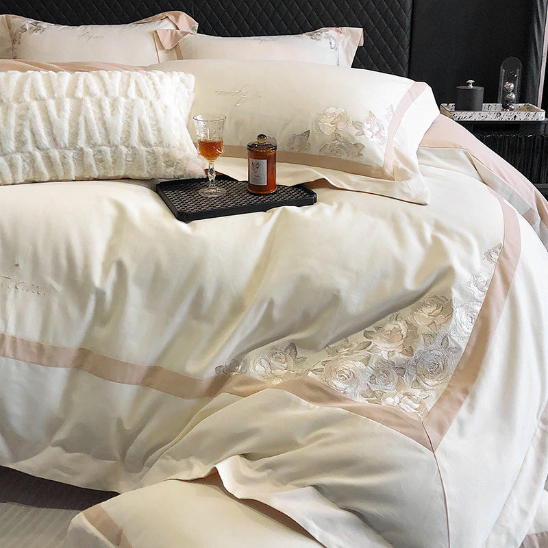 Rose Embroidered Cotton Sateen Bedding Set