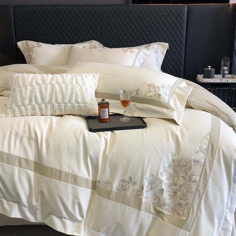 Rose Embroidered Cotton Sateen Bedding Set