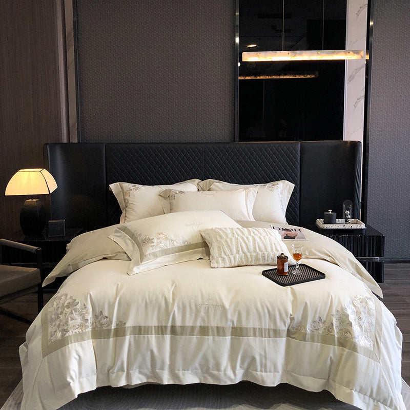 Rose Embroidered Cotton Sateen Bedding Set