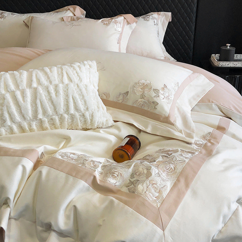 Rose Embroidered Cotton Sateen Bedding Set