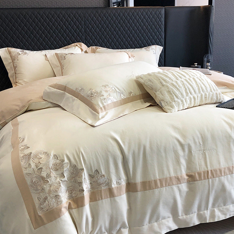 Rose Embroidered Cotton Sateen Bedding Set