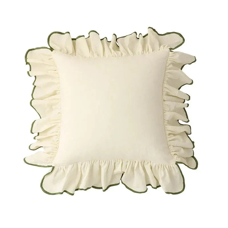 Two-Tone Ruffled Cotton Cushion Cover, 45 x 45 cm