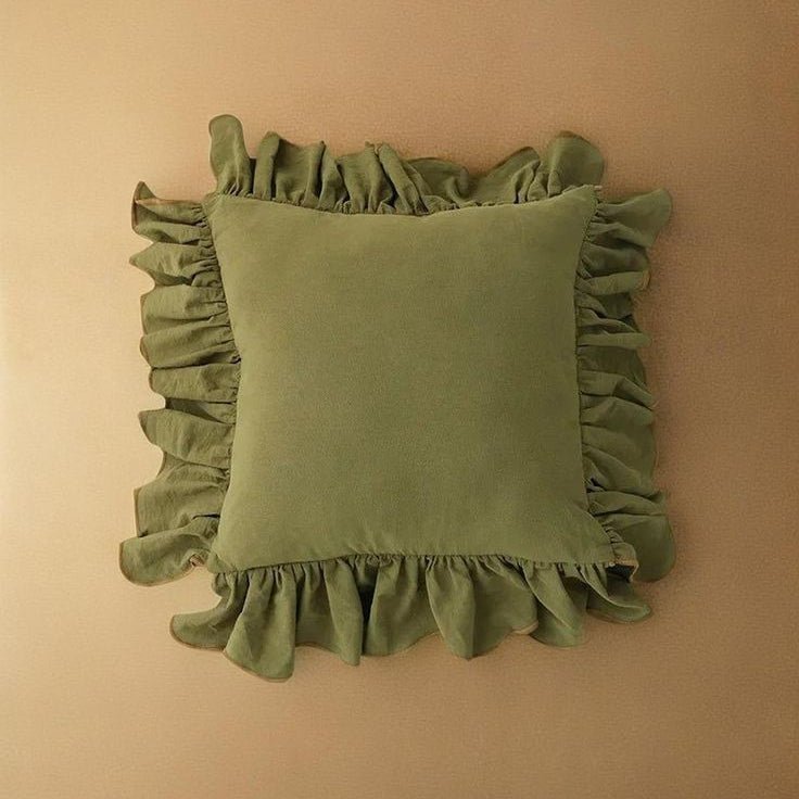 Two-Tone Ruffled Cotton Cushion Cover, 45 x 45 cm
