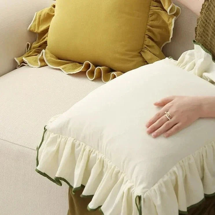 Two-Tone Ruffled Cotton Cushion Cover, 45 x 45 cm