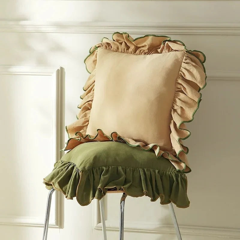 Two-Tone Ruffled Cotton Cushion Cover, 45 x 45 cm