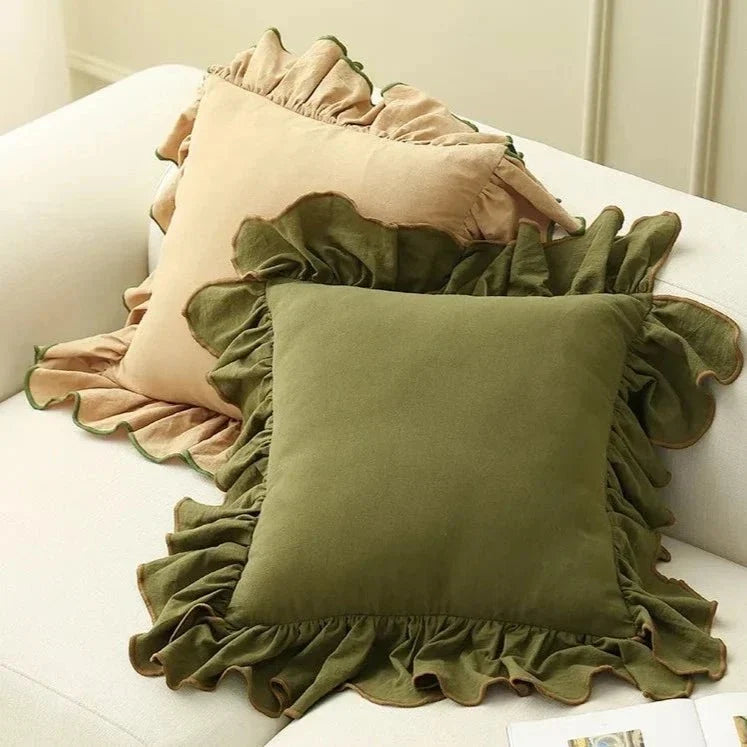 Two-Tone Ruffled Cotton Cushion Cover, 45 x 45 cm
