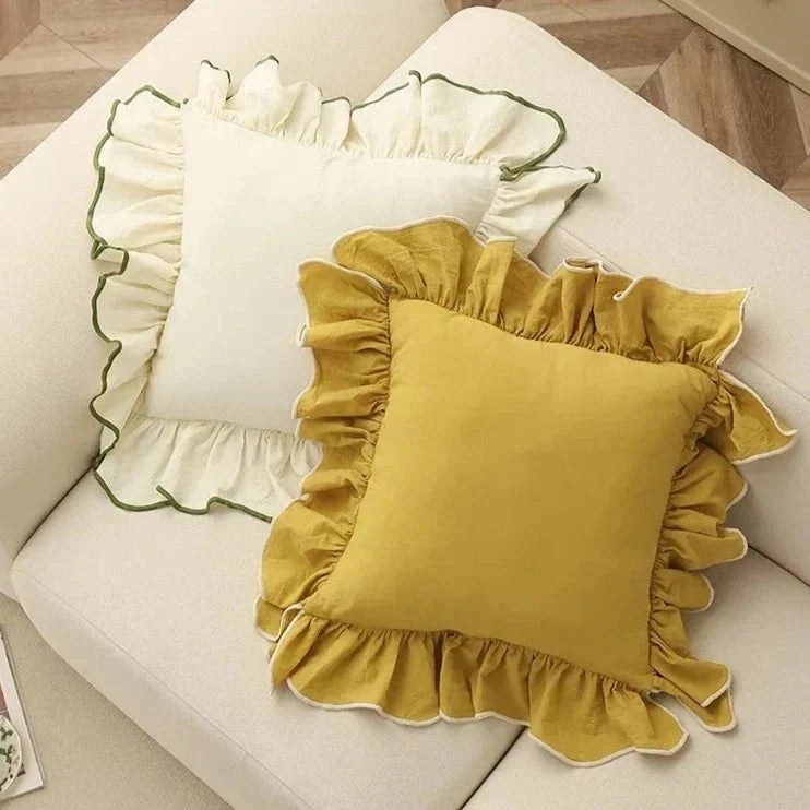 Two-Tone Ruffled Cotton Cushion Cover, 45 x 45 cm