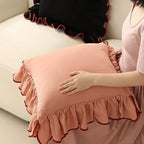 Two-Tone Ruffled Cotton Cushion Cover, 45 x 45 cm