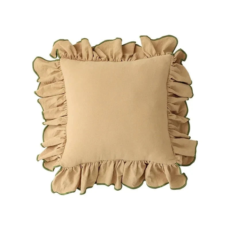 Two-Tone Ruffled Cotton Cushion Cover, 45 x 45 cm