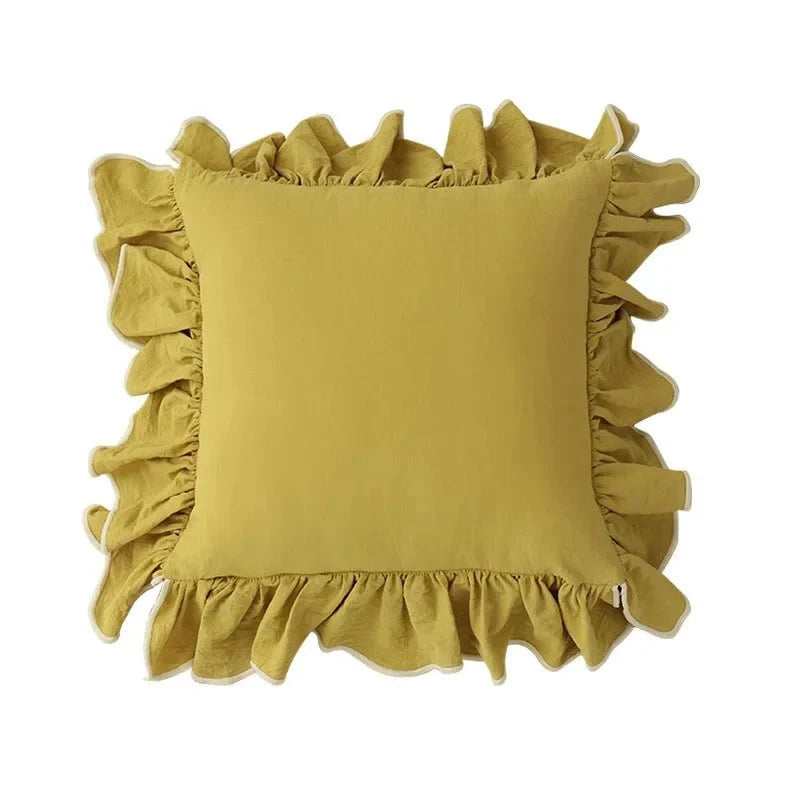 Two-Tone Ruffled Cotton Cushion Cover, 45 x 45 cm