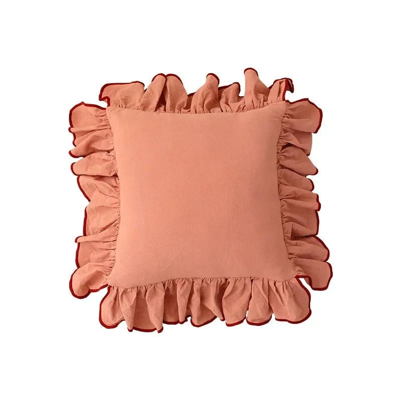 Two-Tone Ruffled Cotton Cushion Cover, 45 x 45 cm