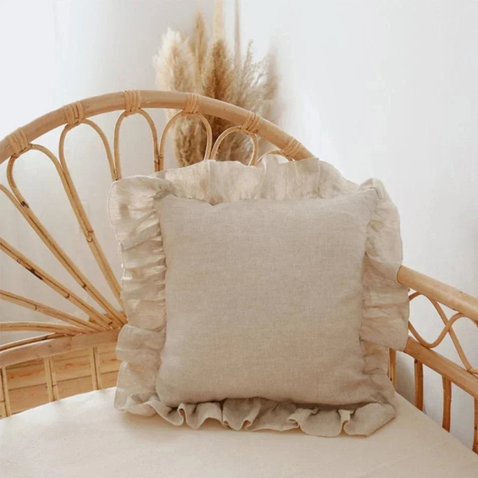 Ruffled Linen Cushion Cover