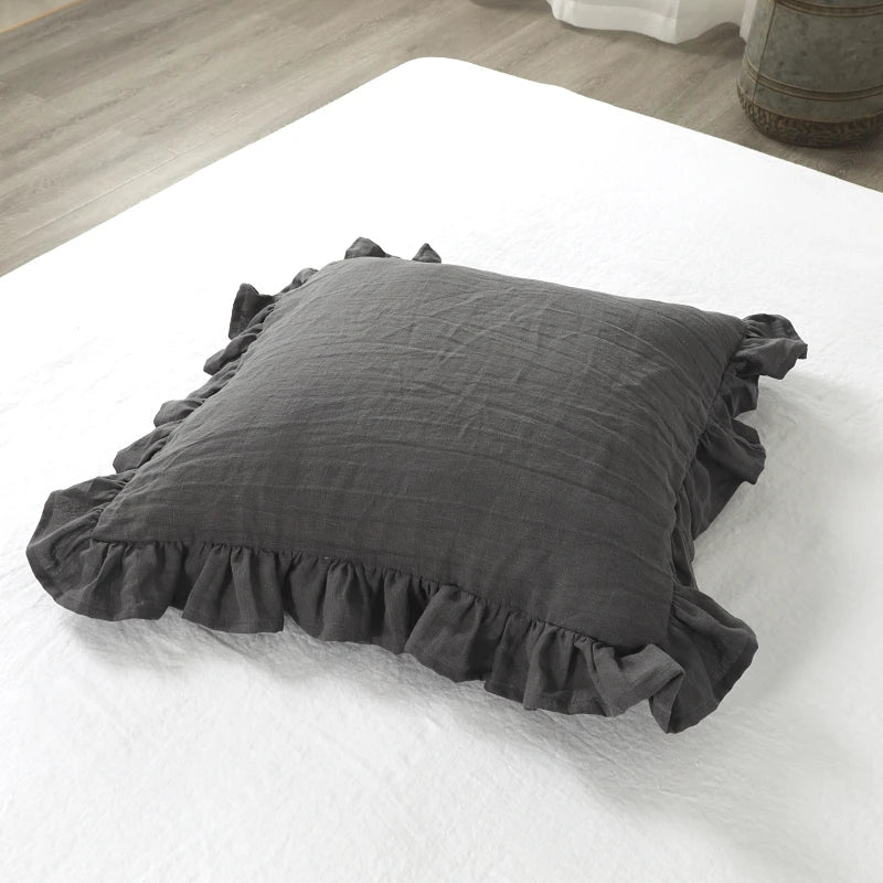 Ruffled Linen Cushion Cover