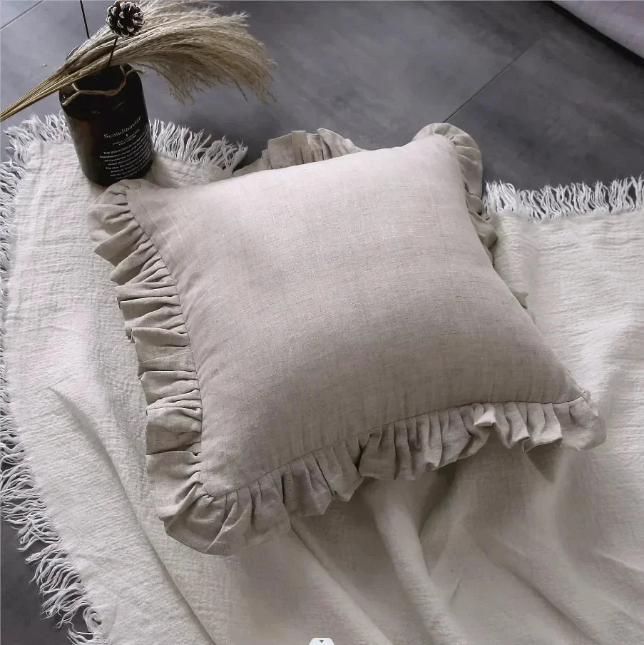 Ruffled Linen Cushion Cover