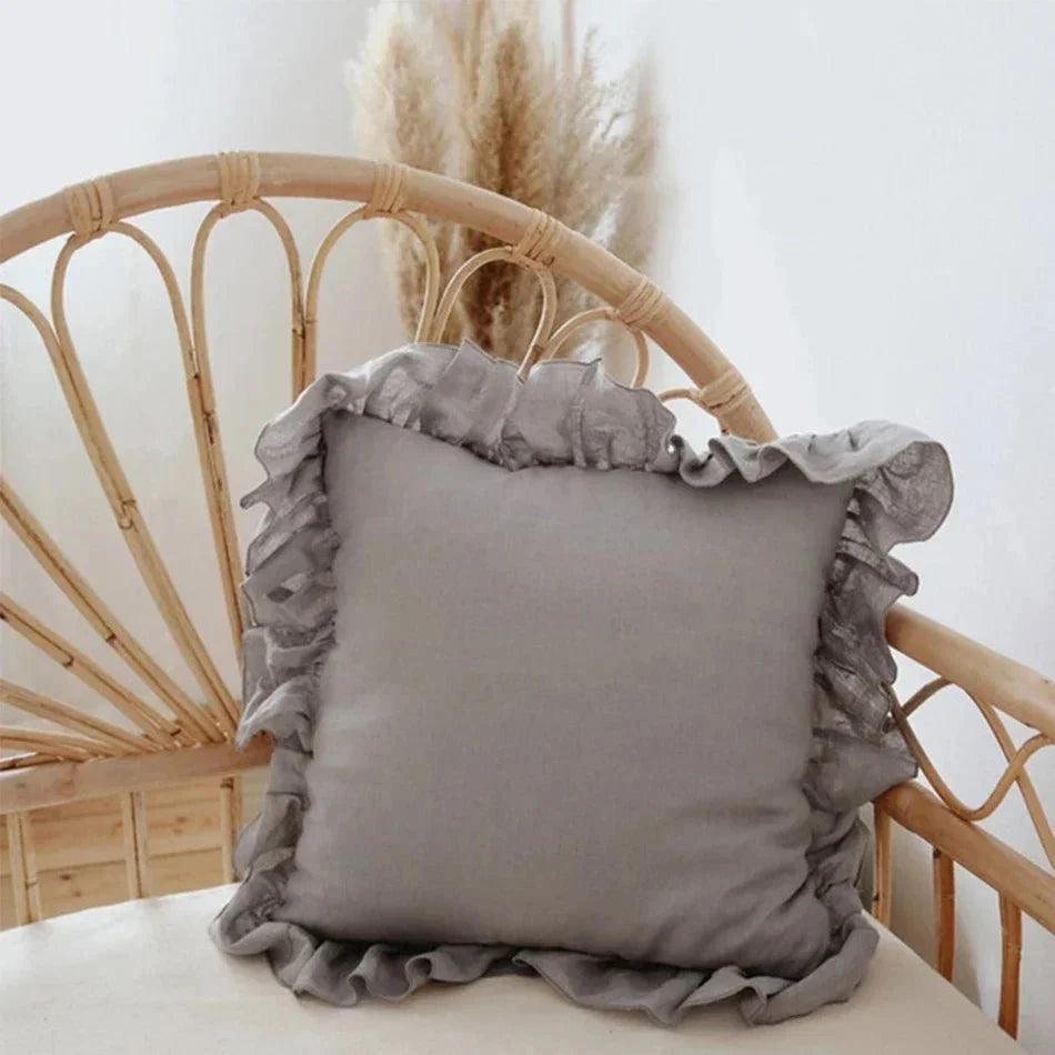 Ruffled Linen Cushion Cover