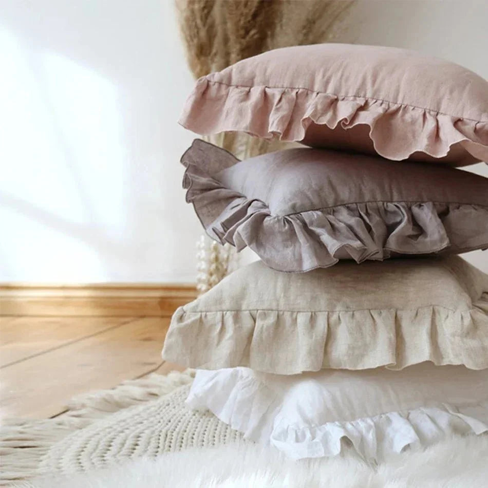 Ruffled Linen Cushion Cover