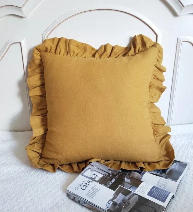 Ruffled Linen Cushion Cover