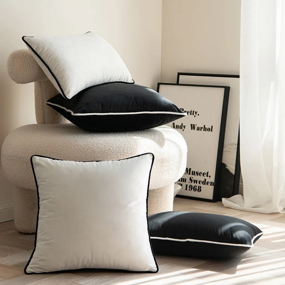 Black and White Velvet Cushion Cover
