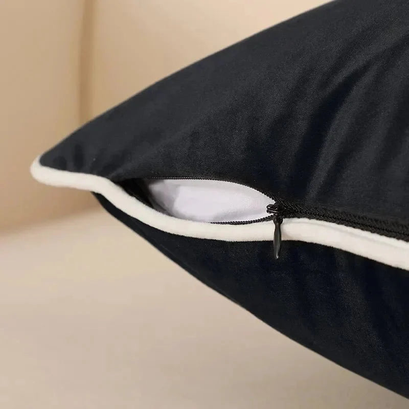 Black and White Velvet Cushion Cover