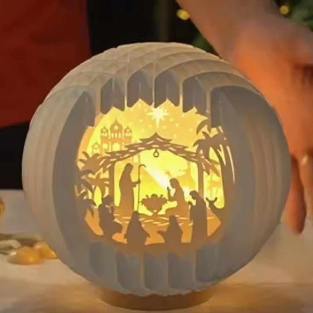 Illuminated Paper-Cut Nativity Scene